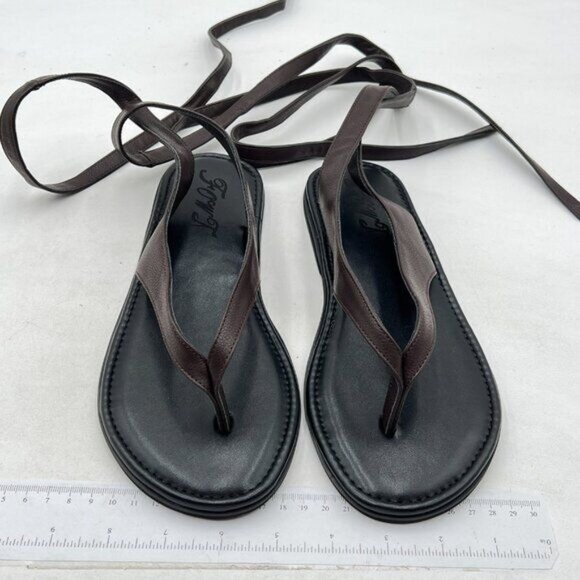 FOWT Women Split Round Toe Sandals Lace up Strappy Comfortable Flats Black - Picture 3 of 7